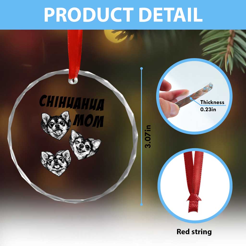 Proud Chihuahua Mom Crystal Glass Ornament Ankle Biter Dog Lover