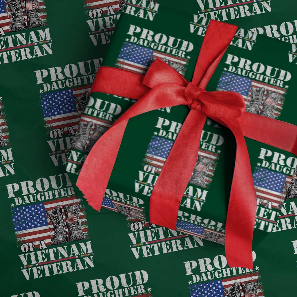 Proud Daughter Of A Vietnam Veteran Wrapping Paper Roll American Flag Army Boots