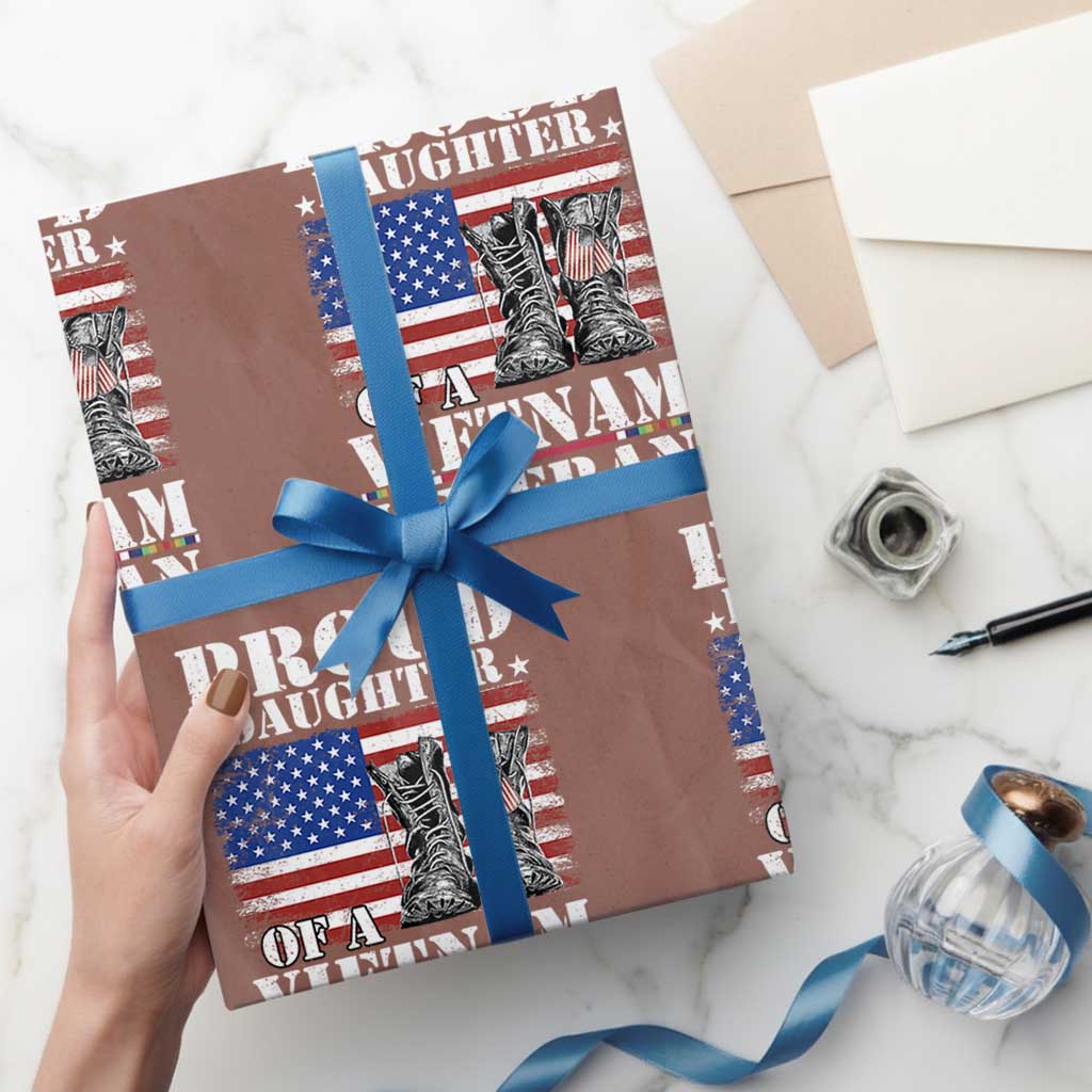 Proud Daughter Of A Vietnam Veteran Wrapping Paper Roll American Flag Army Boots