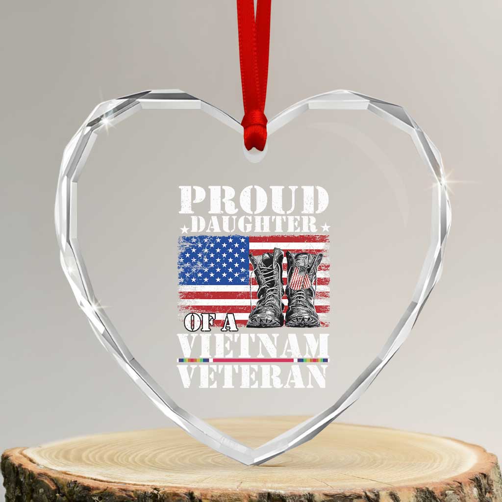 Proud Daughter Of A Vietnam Veteran Heart Crystal Glass Ornament American Flag Army Boots