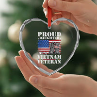 Proud Daughter Of A Vietnam Veteran Heart Crystal Glass Ornament American Flag Army Boots