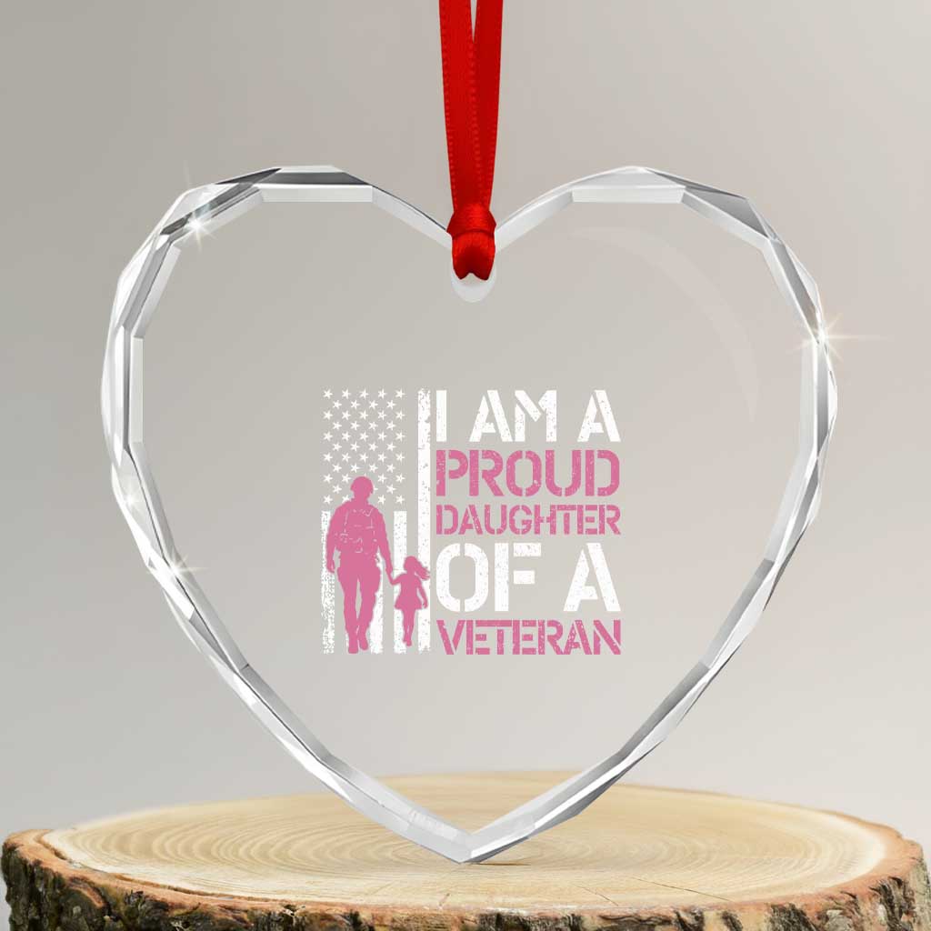 Proud Daughter Veteran Nothing Scares Heart Crystal Glass Ornament Patriotic Military Family Support