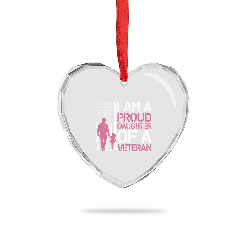 Proud Daughter Veteran Nothing Scares Heart Crystal Glass Ornament Patriotic Military Family Support