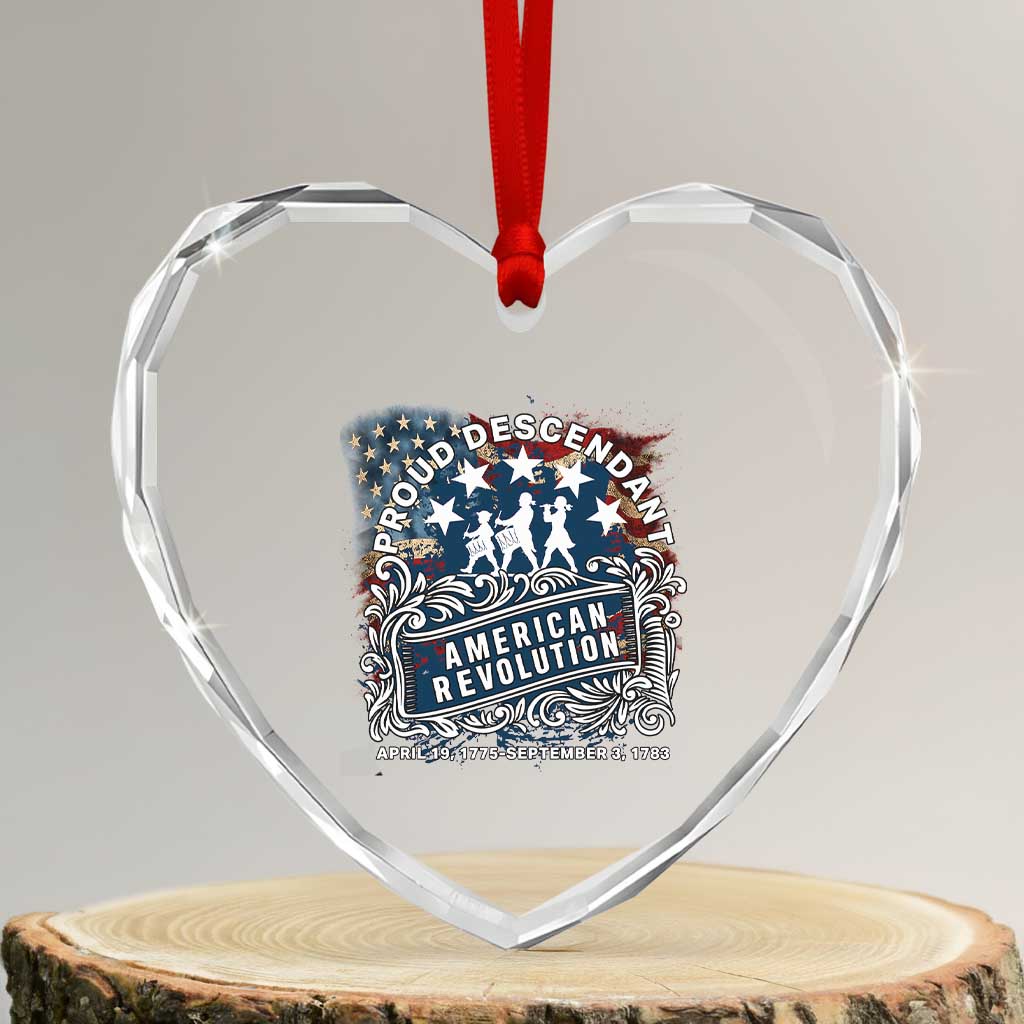 Proud Descendant American Revolution Heart Crystal Glass Ornament 1775 to 1783 Patriotic Heritage - Wonder Print Shop