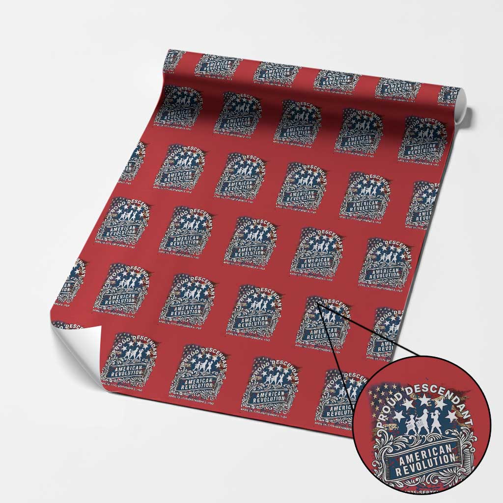 Proud Descendant American Revolution Wrapping Paper Roll 1775 to 1783 Patriotic Heritage - Wonder Print Shop