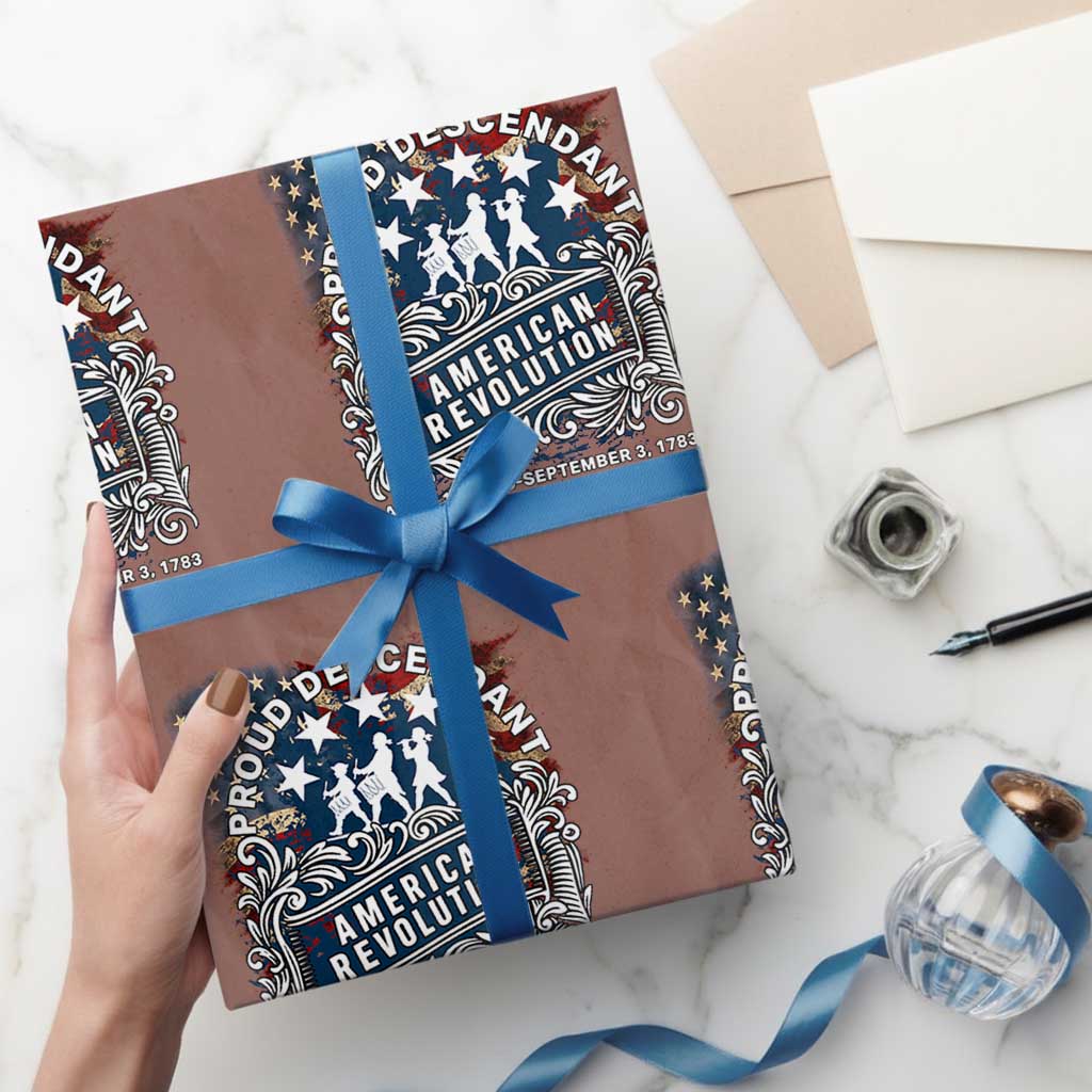 Proud Descendant American Revolution Wrapping Paper Roll 1775 to 1783 Patriotic Heritage - Wonder Print Shop