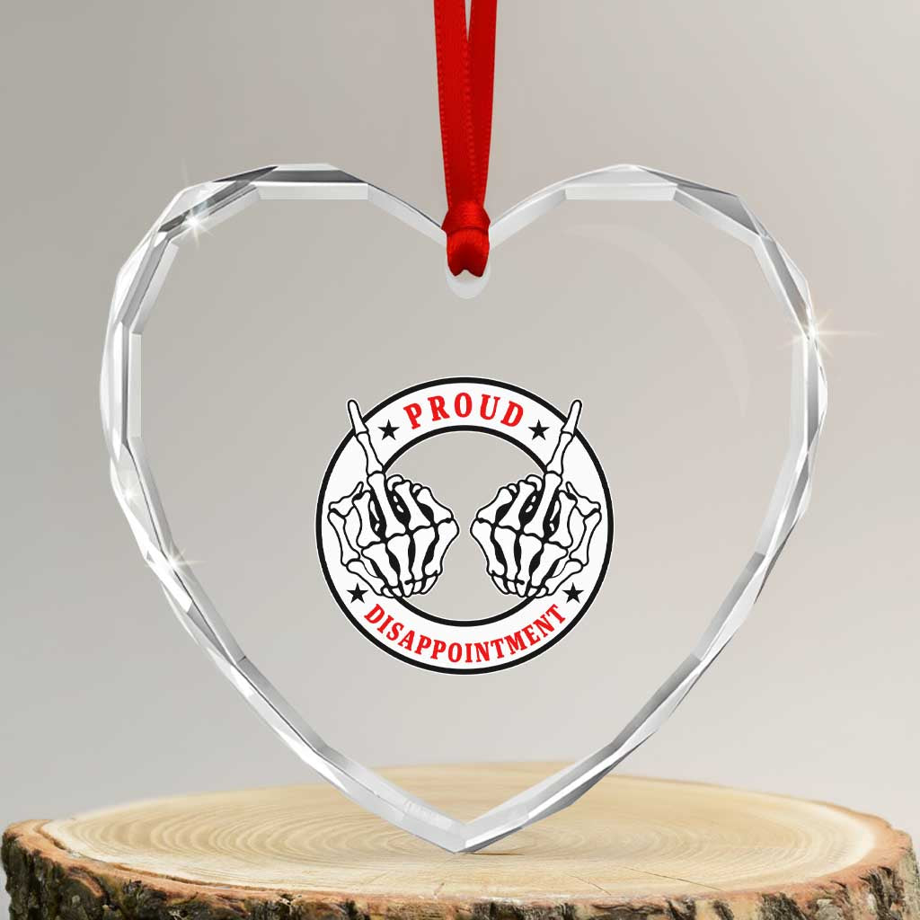 Proud Disappointment Skeleton Middle Finger Heart Crystal Glass Ornament Edgy Sarcastic Rebel Attitude Family Black Sheep Humor