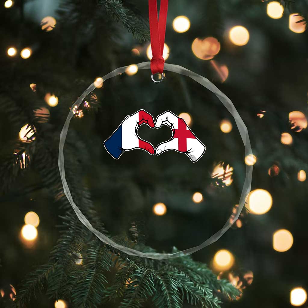 Proud Fance England Heritage Hand Heart Graphic Crystal Glass Ornament French English Anglo Roots Cross Border Love Unity