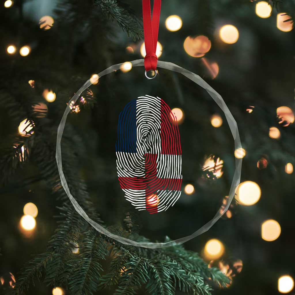 Proud France England Flag Fingerprint DNA Graphic Crystal Glass Ornament French Anglo English Heritage Roots Dual Patriotism