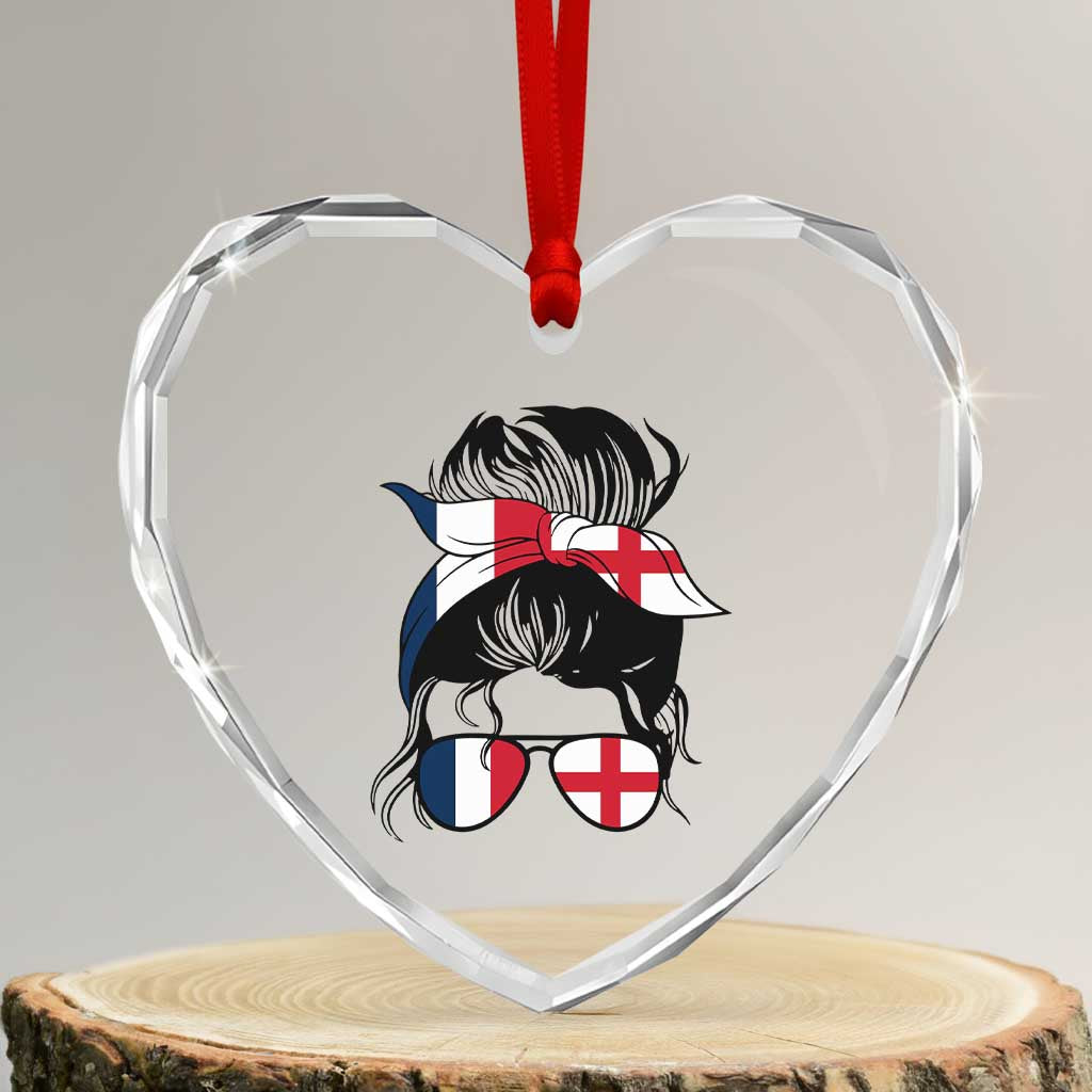 Proud France England Flag Messy Bun Bandana Sunglasses Graphic Heart Crystal Glass Ornament French Anglo English Heritage Roots Woman