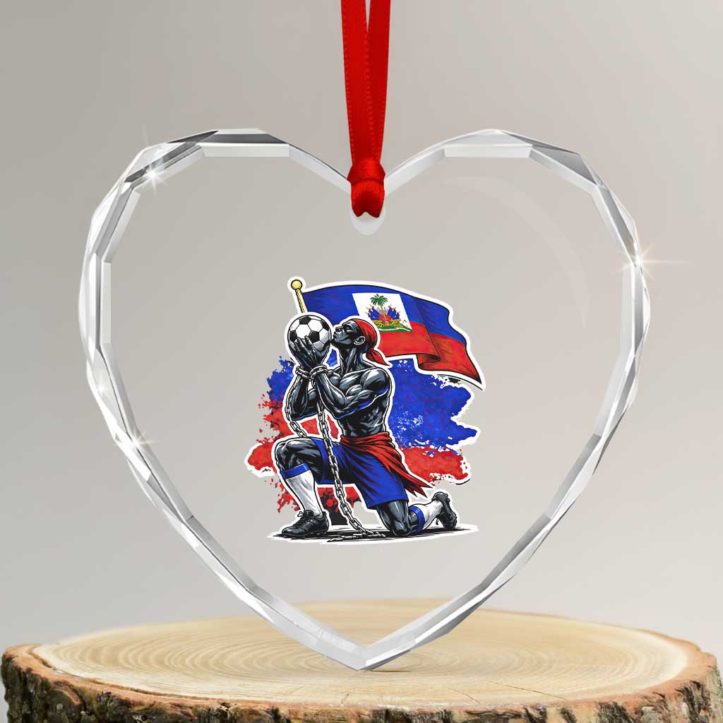 Proud Haiti Soccer Fan Heart Crystal Glass Ornament Ayiti Heritage Pride