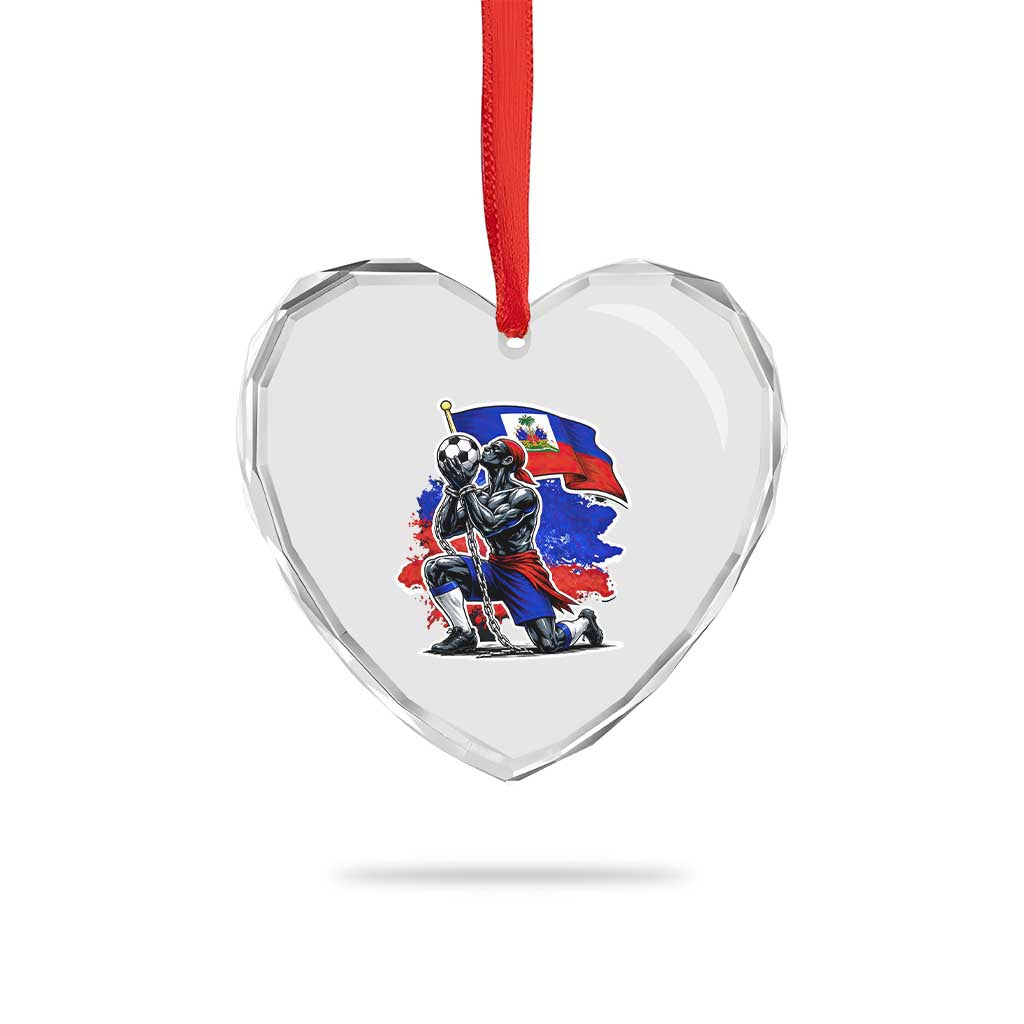 Proud Haiti Soccer Fan Heart Crystal Glass Ornament Ayiti Heritage Pride