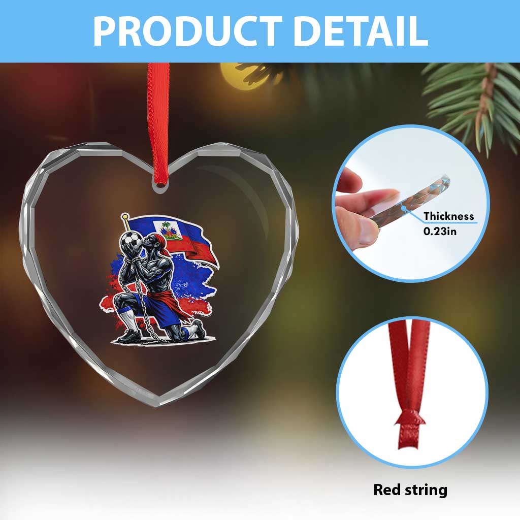 Proud Haiti Soccer Fan Heart Crystal Glass Ornament Ayiti Heritage Pride