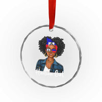 Proud Haitian Afro Girl in Denim Jacket Style Graphic Crystal Glass Ornament Haiti Heritage Pride
