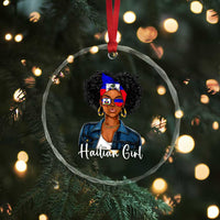 Proud Haitian Afro Girl in Denim Jacket Style Graphic Crystal Glass Ornament Haiti Heritage Pride