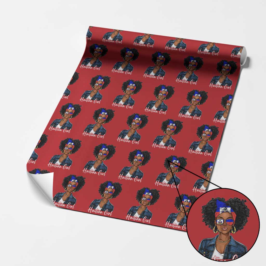 Proud Haitian Afro Girl in Denim Jacket Style Graphic Wrapping Paper Roll Haiti Heritage Pride