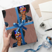 Proud Haitian Afro Girl in Denim Jacket Style Graphic Wrapping Paper Roll Haiti Heritage Pride