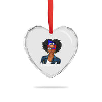 Proud Haitian Afro Girl in Denim Jacket Style Graphic Heart Crystal Glass Ornament Haiti Heritage Pride