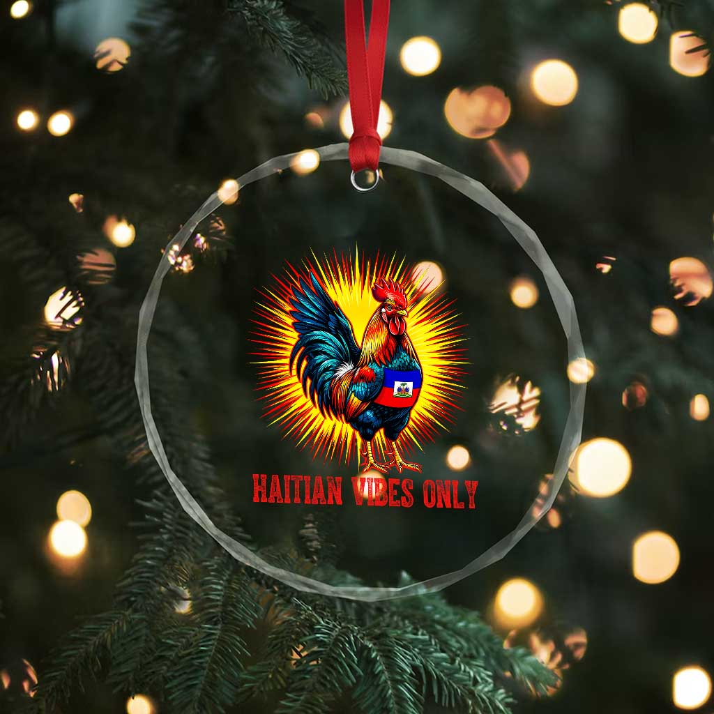 Proud Haitian Rooster Flag Crystal Glass Ornament Majestic National Symbol Haiti Heritage Pride