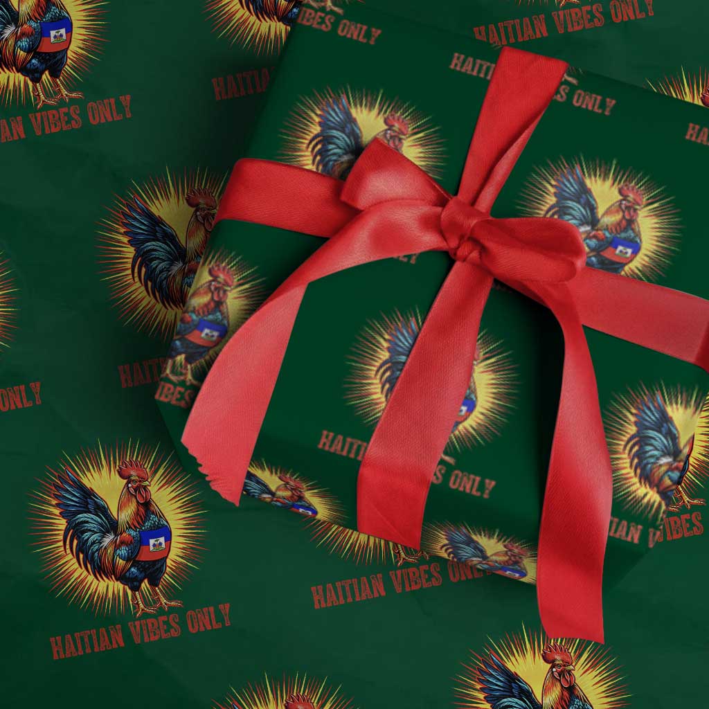 Proud Haitian Rooster Flag Wrapping Paper Roll Majestic National Symbol Haiti Heritage Pride