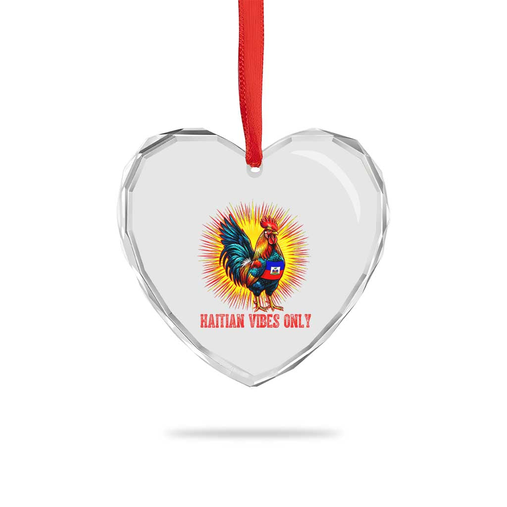 Proud Haitian Rooster Flag Heart Crystal Glass Ornament Majestic National Symbol Haiti Heritage Pride