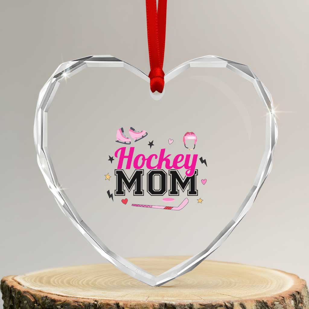 Proud Hockey Mom Heart Crystal Glass Ornament Ice Hockey Supporter Gift - Wonder Print Shop