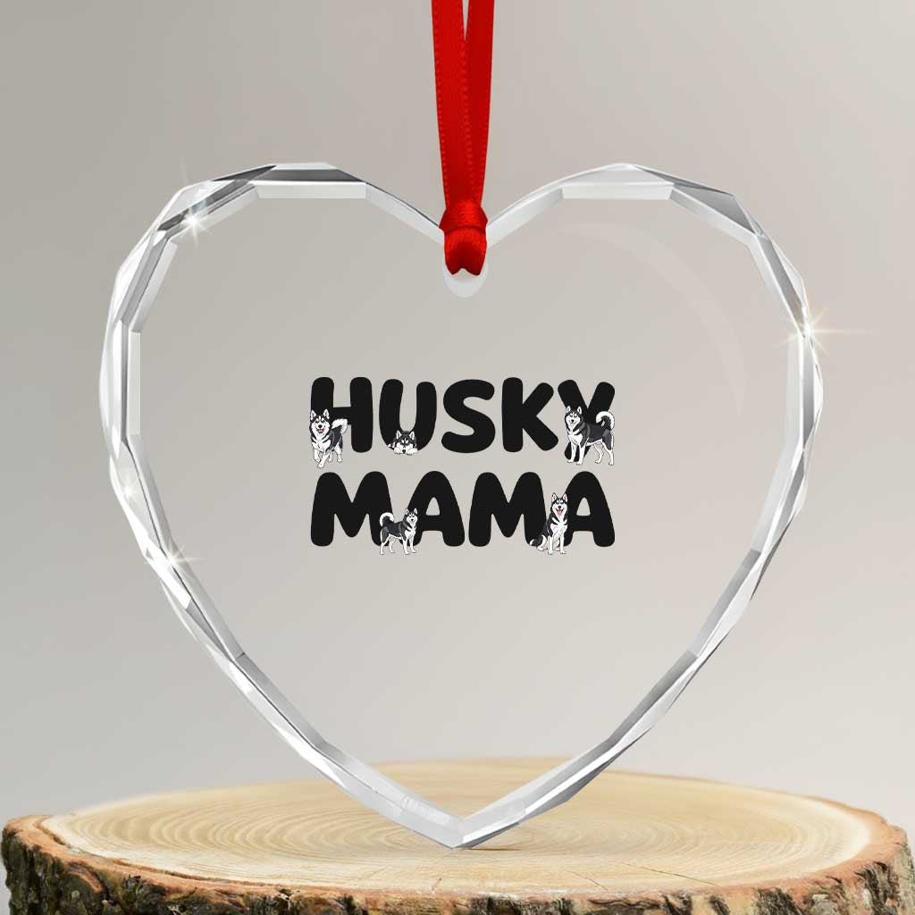 Proud Husky Mama Heart Crystal Glass Ornament Siberian Husky Mothers Day Gift