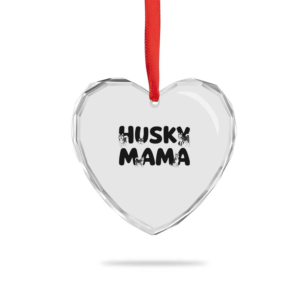 Proud Husky Mama Heart Crystal Glass Ornament Siberian Husky Mothers Day Gift