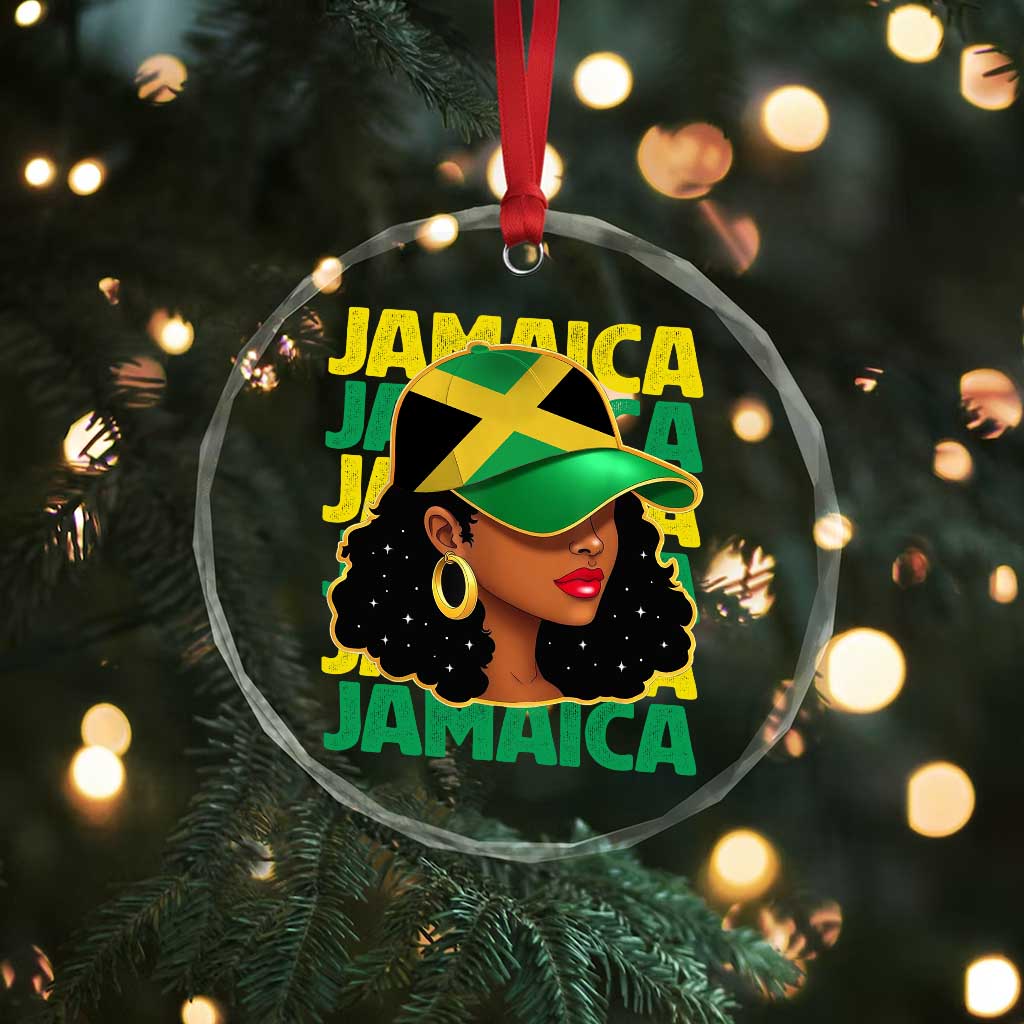 Proud Jamaican Afro Black Woman Jamaica Flag Pride Crystal Glass Ornament - Wonder Print Shop