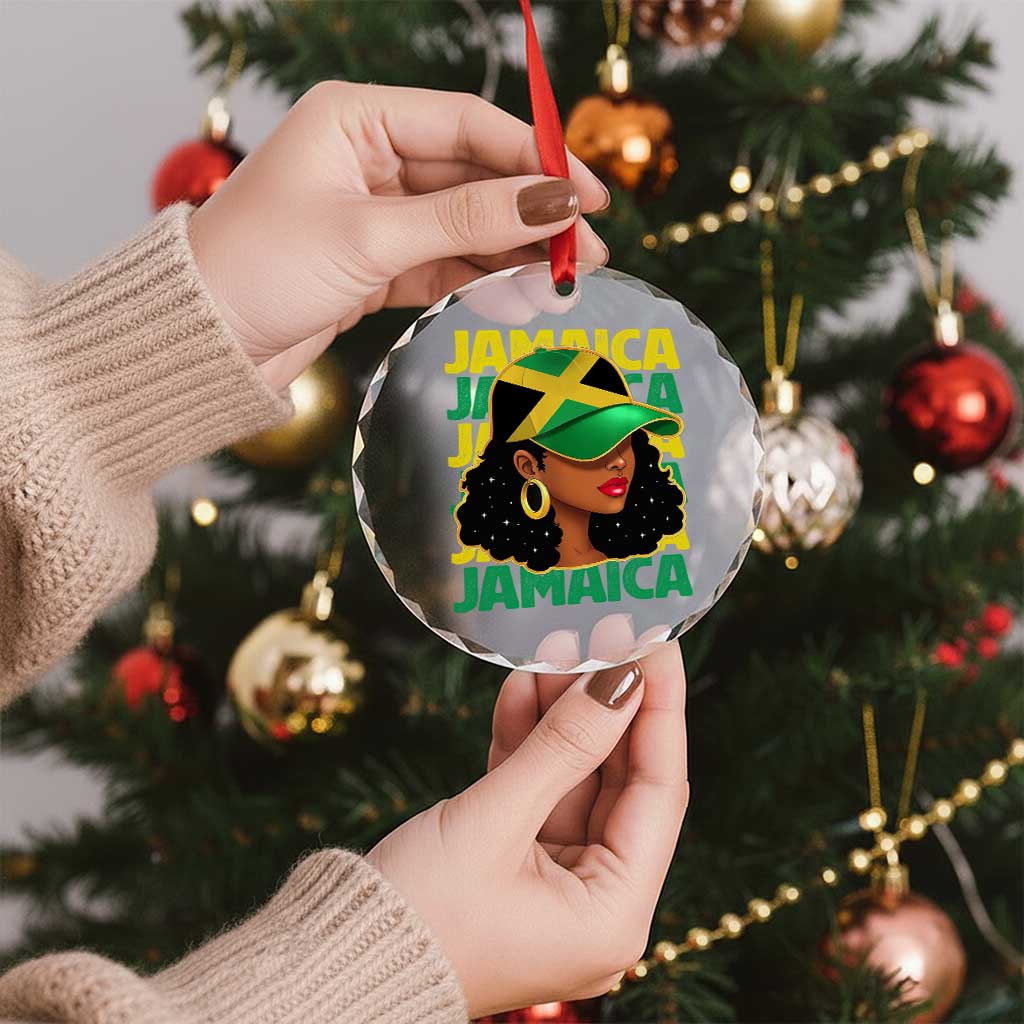 Proud Jamaican Afro Black Woman Jamaica Flag Pride Crystal Glass Ornament - Wonder Print Shop