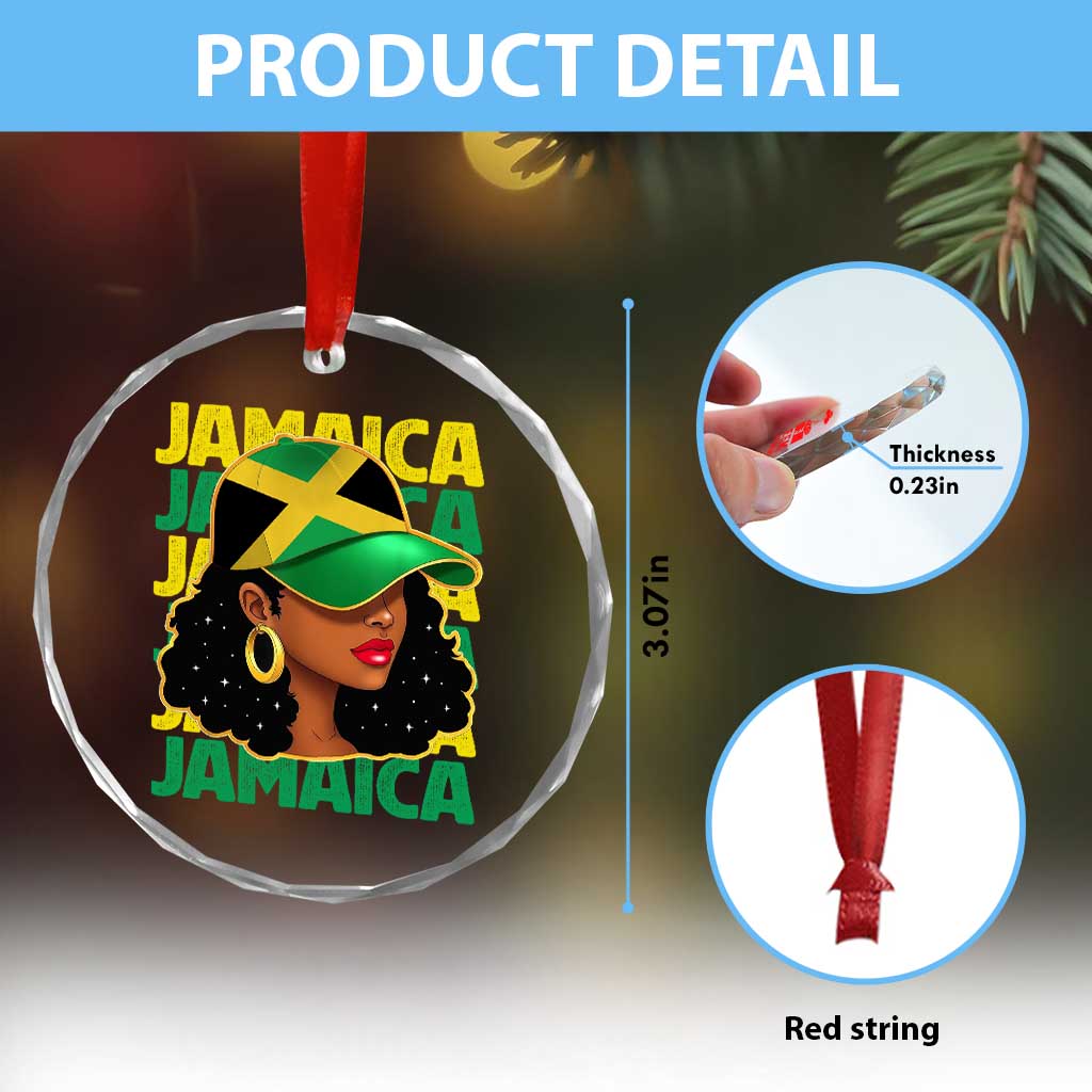 Proud Jamaican Afro Black Woman Jamaica Flag Pride Crystal Glass Ornament - Wonder Print Shop