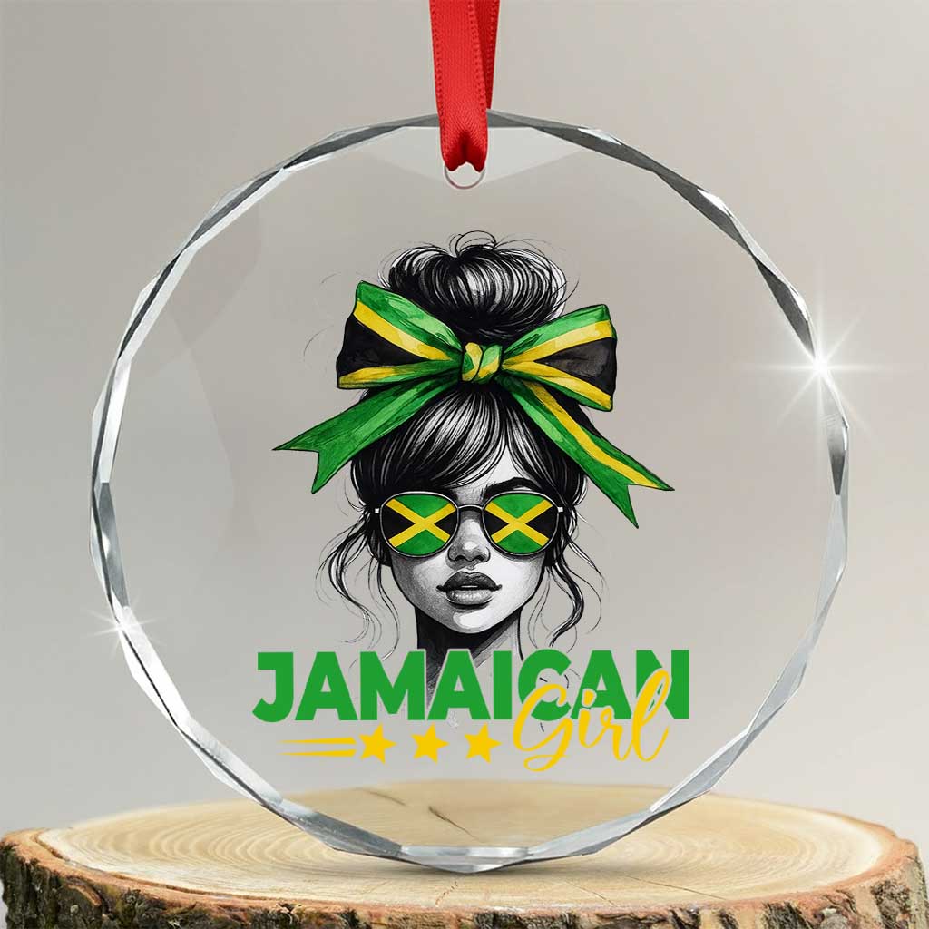 Proud Jamaican Girl Crystal Glass Ornament Jamaica Messy Bun Retro Vintage Jamaican Flag - Wonder Print Shop