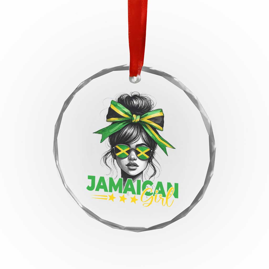 Proud Jamaican Girl Crystal Glass Ornament Jamaica Messy Bun Retro Vintage Jamaican Flag - Wonder Print Shop