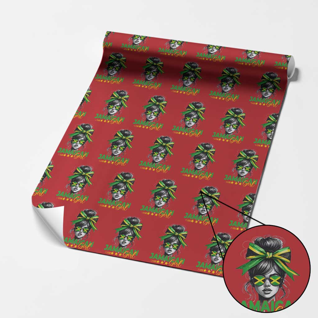 Proud Jamaican Girl Wrapping Paper Roll Jamaica Messy Bun Retro Vintage Jamaican Flag - Wonder Print Shop