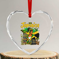 Proud Jamaican Queen Jamaica Roots Heritage Heart Crystal Glass Ornament Doctor Bird and Island Landmarks Graphic