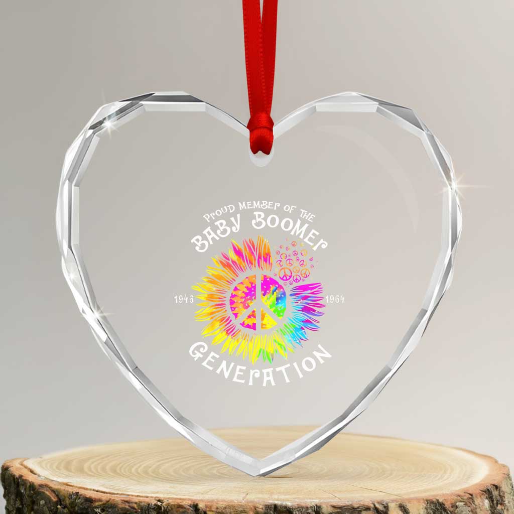 Proud Member Of The Baby Boomer Generation Heart Crystal Glass Ornament Hippie Sunflower - Wonder Print Shop