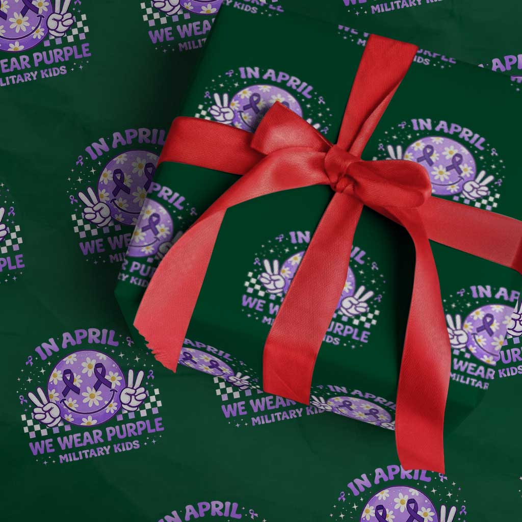 Proud Military Kids Wrapping Paper Roll Groovy Smile Face In April We Wear Purple Military Child Month
