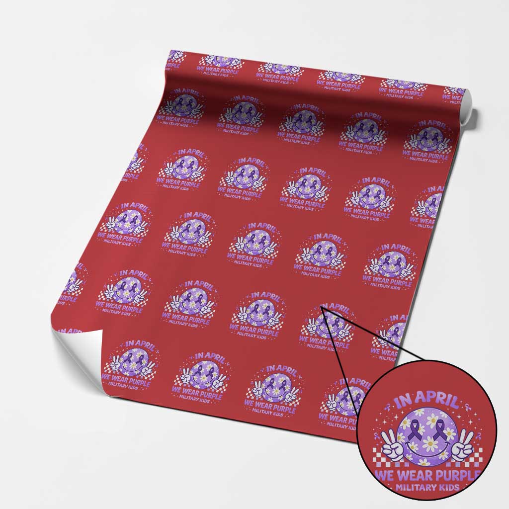 Proud Military Kids Wrapping Paper Roll Groovy Smile Face In April We Wear Purple Military Child Month