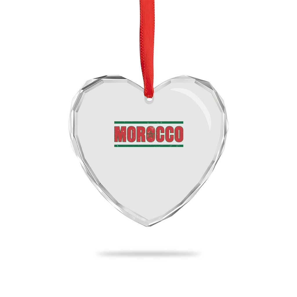 Proud Moroccan Vintage Marocco Flag Green Stripes Heart Crystal Glass Ornament