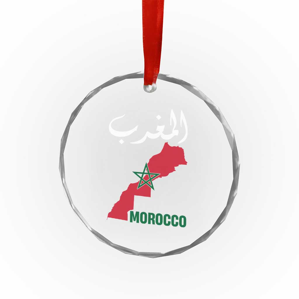 Proud Moroccan Vintage Marocco Map with Arabic Characters Crystal Glass Ornament