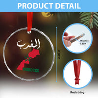 Proud Moroccan Vintage Marocco Map with Arabic Characters Crystal Glass Ornament
