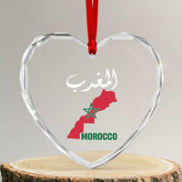 Proud Moroccan Vintage Marocco Map with Arabic Characters Heart Crystal Glass Ornament