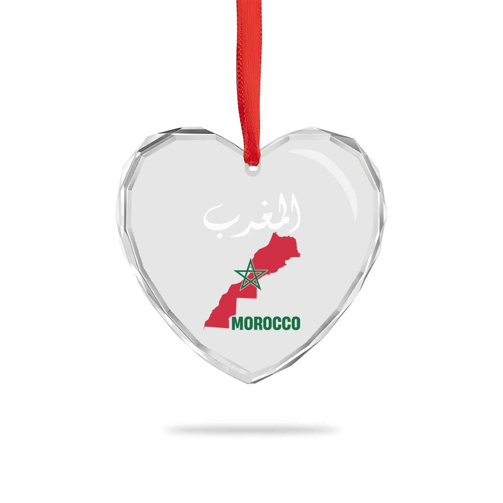 Proud Moroccan Vintage Marocco Map with Arabic Characters Heart Crystal Glass Ornament