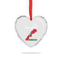Proud Moroccan Vintage Marocco Map with Arabic Characters Heart Crystal Glass Ornament