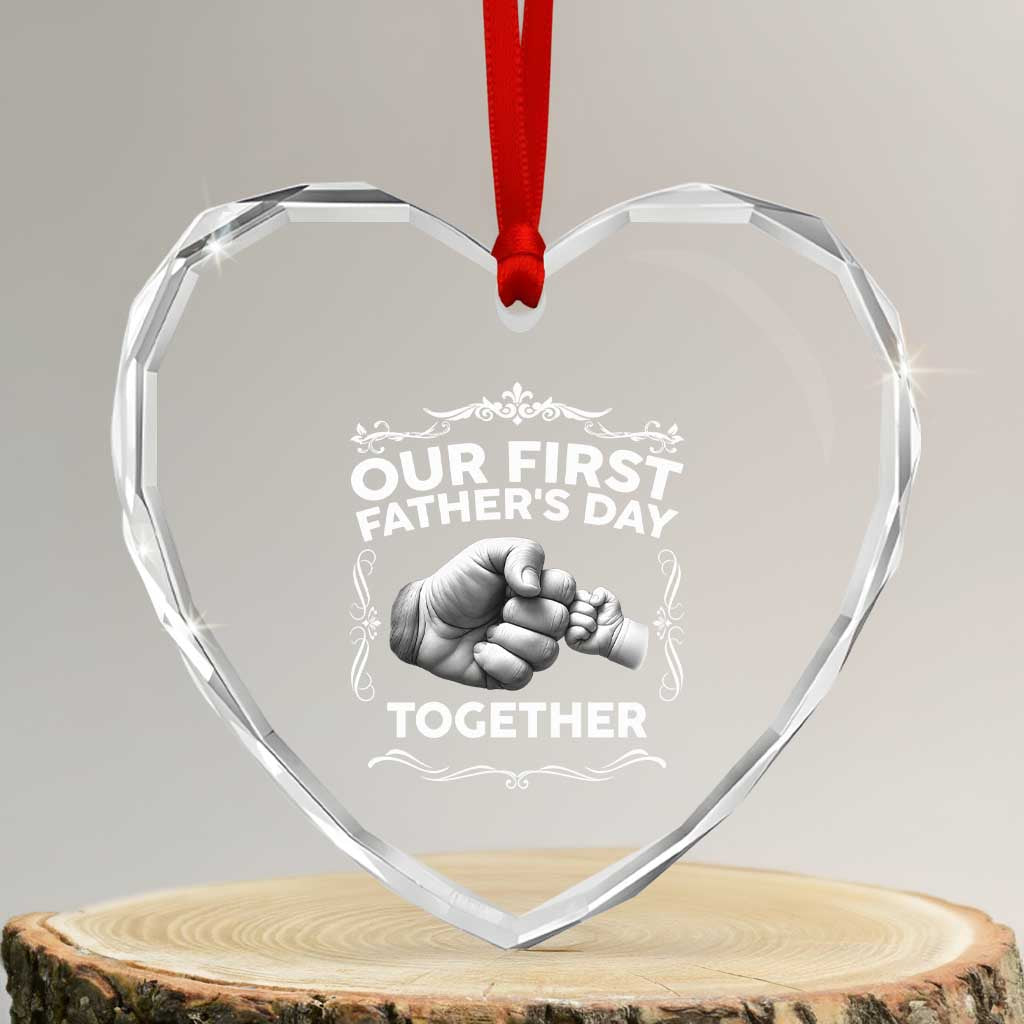 Proud New Dad Heart Crystal Glass Ornament Our First Fathers Day Together Gift