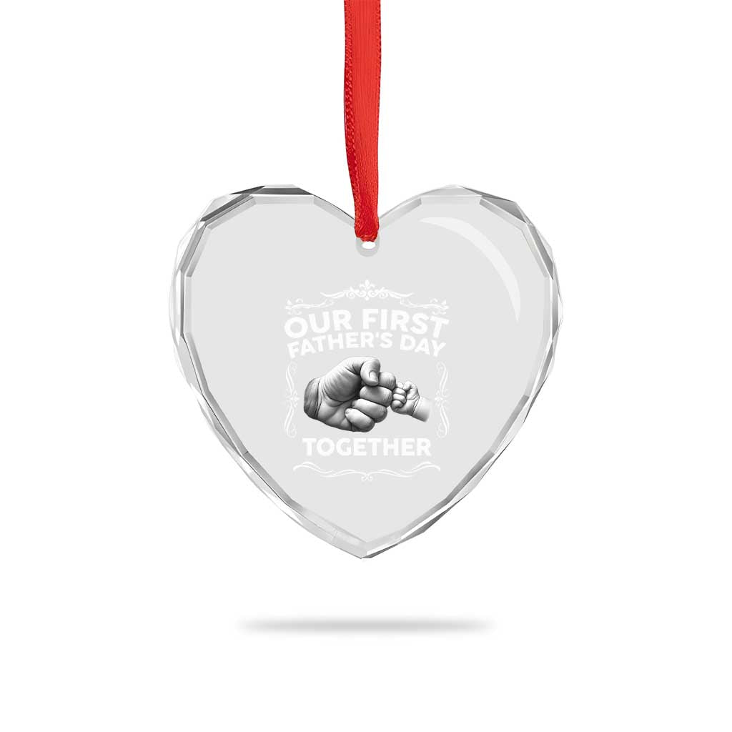 Proud New Dad Heart Crystal Glass Ornament Our First Fathers Day Together Gift