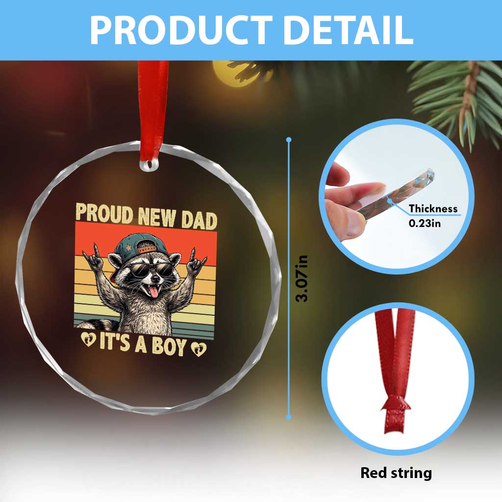 Proud New Dad It's A Boy Crystal Glass Ornament Funny Raccoon Humor Father's Day