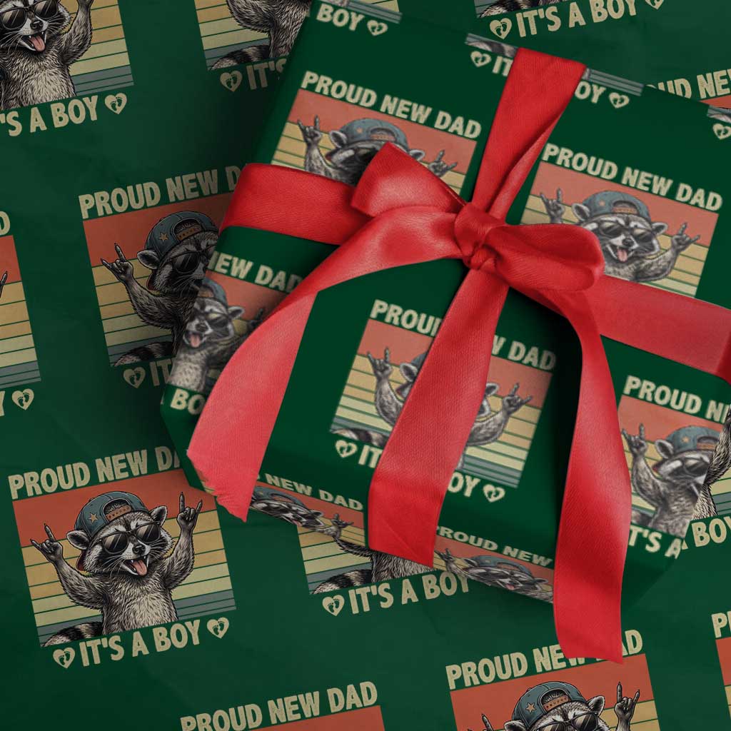 Proud New Dad It's A Boy Wrapping Paper Roll Funny Raccoon Humor Father's Day