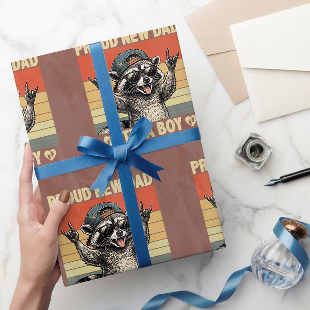 Proud New Dad It's A Boy Wrapping Paper Roll Funny Raccoon Humor Father's Day