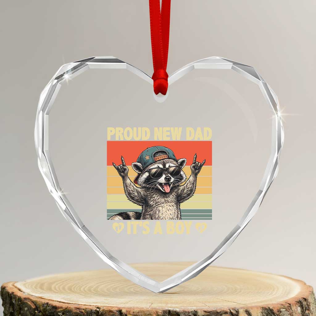 Proud New Dad It's A Boy Heart Crystal Glass Ornament Funny Raccoon Humor Father's Day
